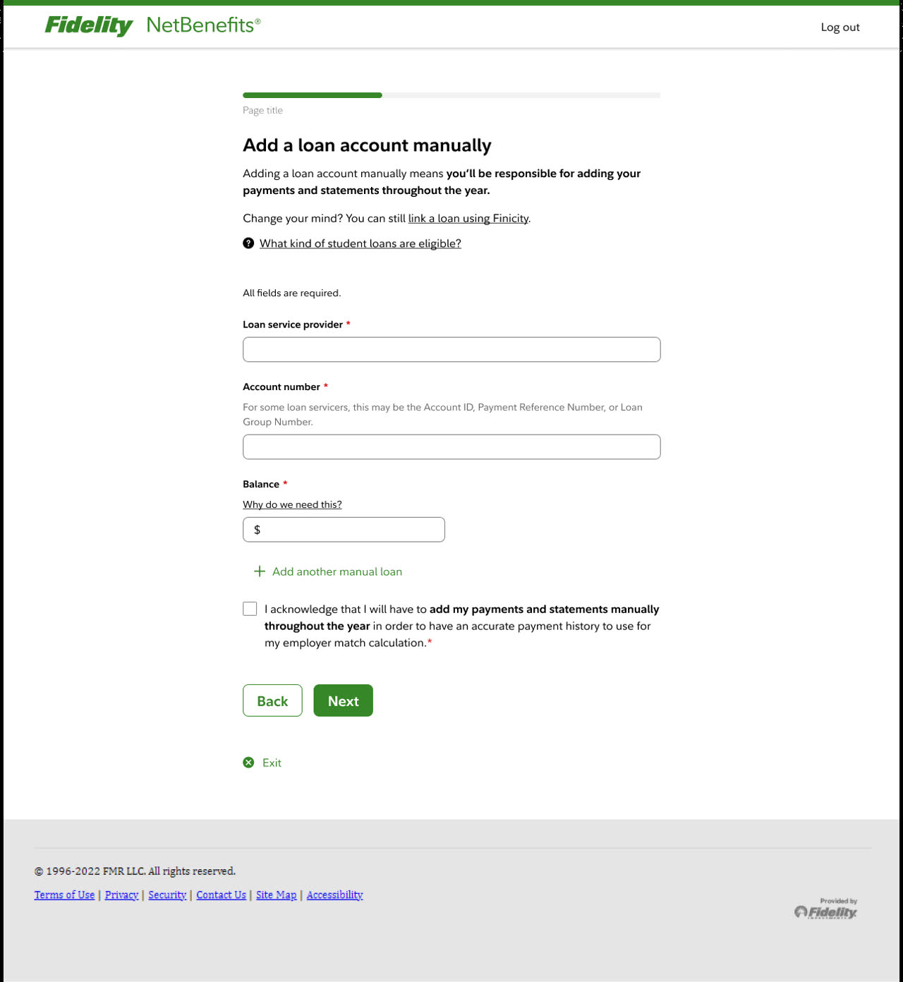 The original form for adding a loan account manually, with provider, account number and balance fields.